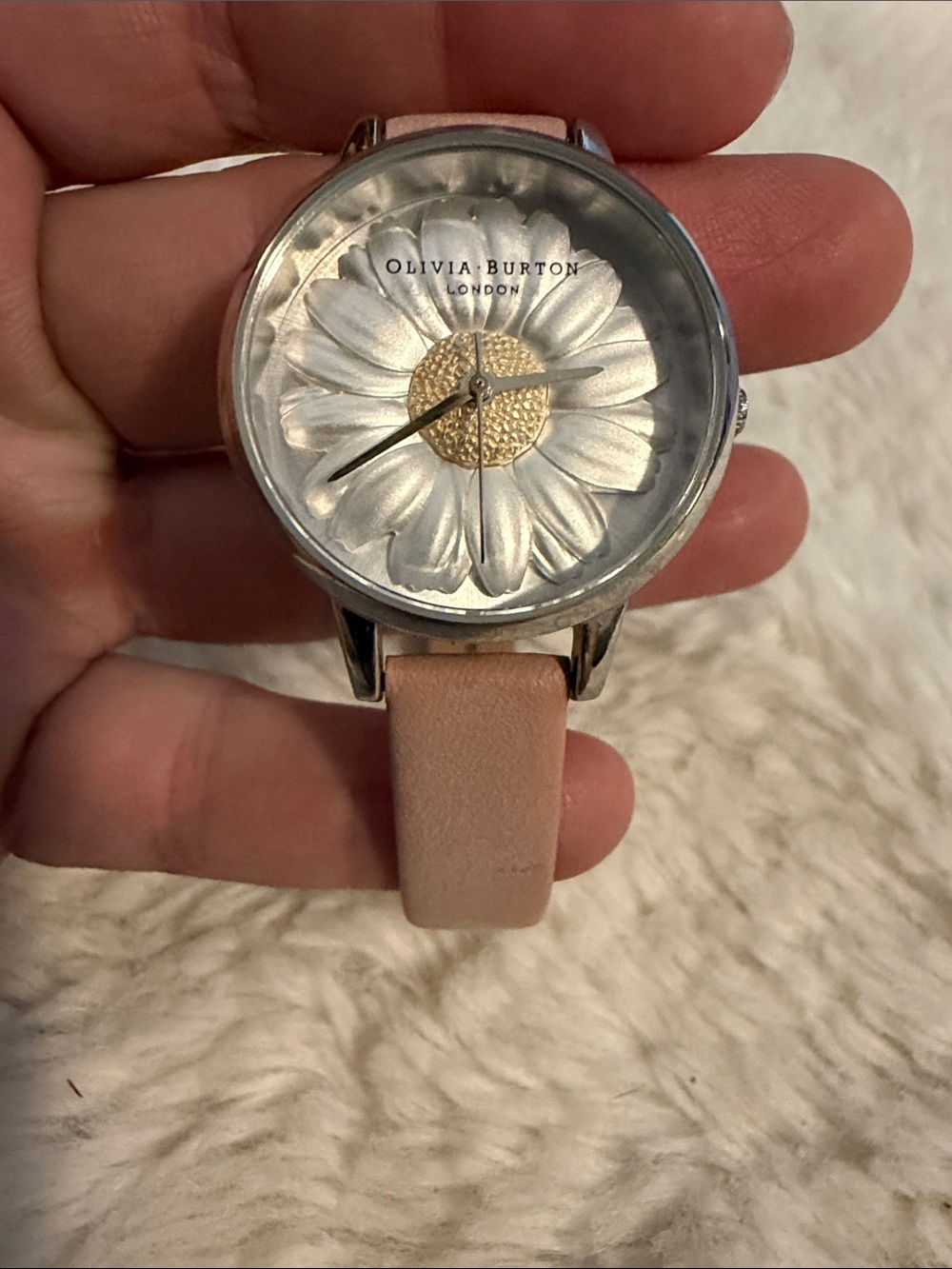 OLIVIA BURTON Silver Daisy Dial with Pink Leather Strap